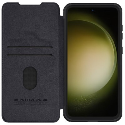 Samsung Galaxy S23 FE (Fan Edition) роскошный серии Nillkin Qin Pro кожаный чехол-книжка - чёрный | Vacins.lv