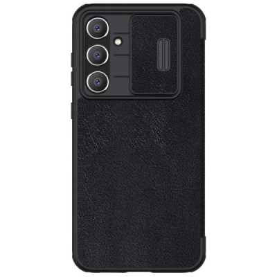 Samsung Galaxy S23 FE (Fan Edition) роскошный серии Nillkin Qin Pro кожаный чехол-книжка - чёрный | Vacins.lv