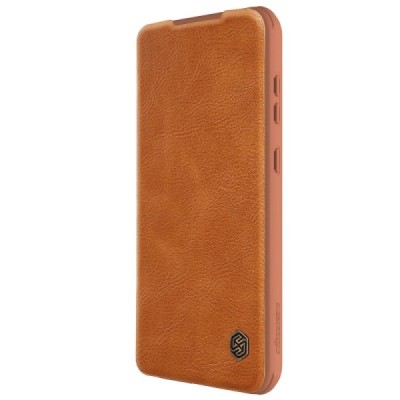 Samsung Galaxy S23 FE (Fan Edition) роскошный серии Nillkin Qin Pro кожаный чехол-книжка - коричневый | Vacins.lv