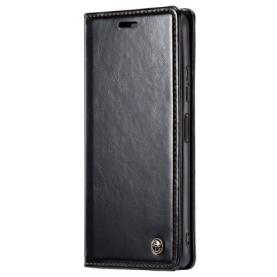 Xiaomi Redmi Note 12 Pro+ 5G „CaseMe“ Leather solīds atvēramais ādas melns maciņš - maks | Vacins.lv