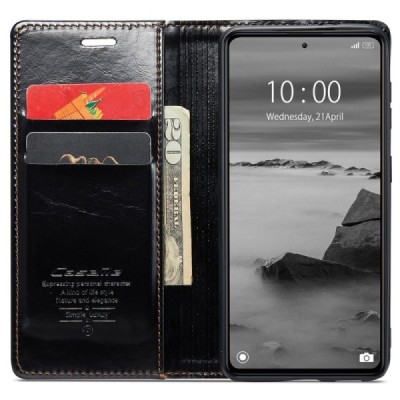 Xiaomi Redmi Note 12 Pro+ 5G „CaseMe“ Leather открываемый чёрный кожаный чехол – книжка | Vacins.lv