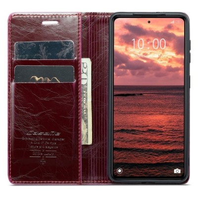 Xiaomi Redmi Note 12 Pro+ 5G „CaseMe“ Leather solīds atvēramais ādas bordo maciņš - maks | Vacins.lv
