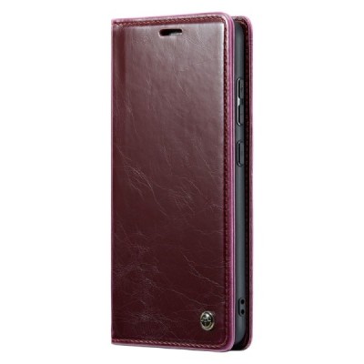 Samsung Galaxy S23 FE (Fan Edition) „CaseMe“ Leather открываемый,бордового цвета, кожаный чехол – книжка | Vacins.lv