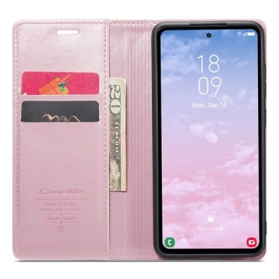 Samsung Galaxy S23 FE (Fan Edition) „CaseMe“ Leather открываемый,розового цвета, кожаный чехол – книжка | Vacins.lv