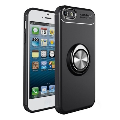 Apple iPhone SE 2016 (iPhone 5, iPhone 5S) „FOCUS“ Kickstand cieta silikona (TPU) melns apvalks | vacins.lv