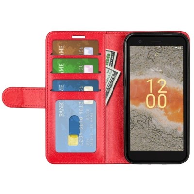 Nokia C02 открываемый красный кожаный чехол - книжка | Vacins.lv