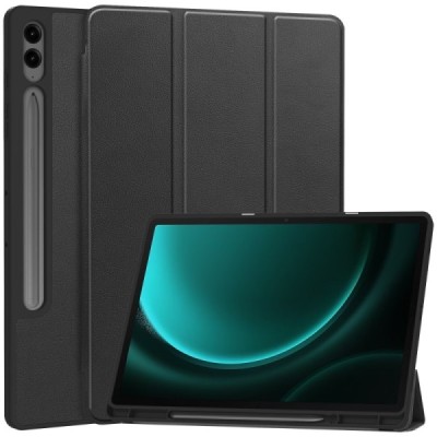 Samsung Galaxy Tab S10+, S9+, S9 FE+ черный кожаный чехол-книжка с местом для стилуса | Vacins.lv
