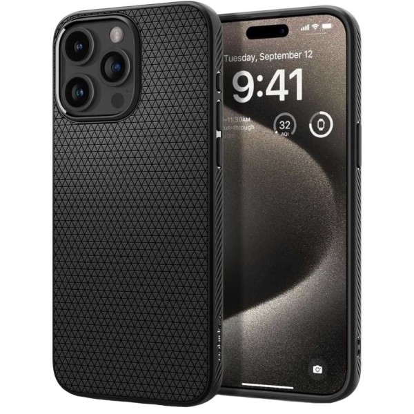 „Spigen“ Liquid Air apvalks - melns (iPhone 15 Pro Max)