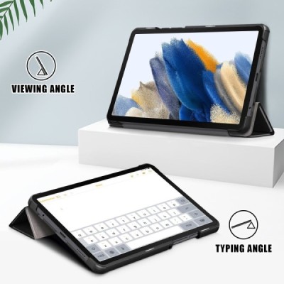 Samsung Galaxy Tab A11 / A9 черный кожаный чехол-книжка (складной) | Vacins.lv