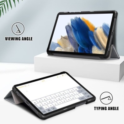 Samsung Galaxy Tab A11 / A9 серый кожаный чехол-книжка (складной) | Vacins.lv