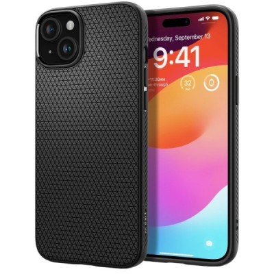 Apple iPhone 15 Plus „Spigen“ Liquid Air melns cieta silikona apvalks | vacins.lv