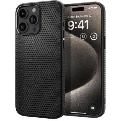 Apple iPhone 15 Pro „Spigen“ Liquid Air melns cieta silikona apvalks | vacins.lv