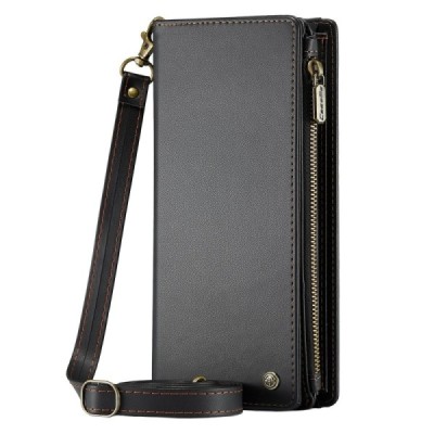 „CaseMe“ Crossbody universāls atvēramais melns ādas maciņš (XXL izmērs) | Vacins.lv