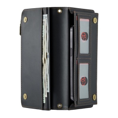 „CaseMe“ Crossbody universāls atvēramais melns ādas maciņš (XXL izmērs) | Vacins.lv