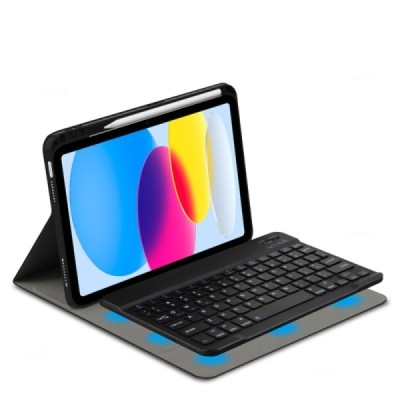 AApple iPad 11 2025, iPad 10,9 2022 чехол-книжка из черной кожи с беспроводной клавиатурой Bluetooth | Vacins.lv