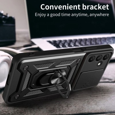 Samsung Galaxy A15 5G (SM-A156B, SM-A155F) „Kickstand“ pastiprinātas aizsardzības melns apvalks | Vacins.lv
