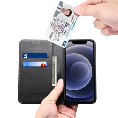 чёрный кожаный чехол книжка Suteni для Apple iPhone 12 Mini | Vacins.lv