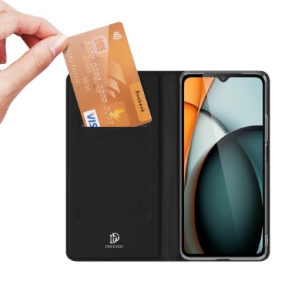 Xiaomi Redmi A3 (Poco C61) „Dux Ducis“ Skin sērijas melns ādas atvērams maciņš | Vacins.lv