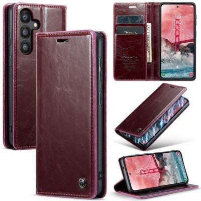 Samsung Galaxy A55 5G (SM-A556) CaseMe Leather открываемый, бордового цвета, кожаный чехол – книжка | Vacins.lv