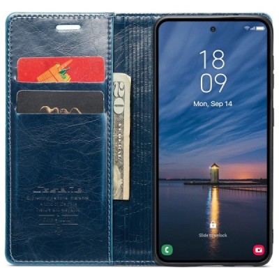 Samsung Galaxy A55 5G (SM-A556) CaseMe Leather открываемый, cинего цвета, кожаный чехол – книжка | Vacins.lv