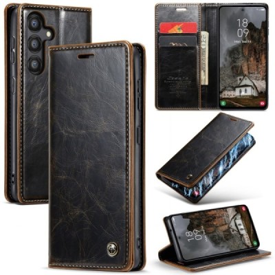 Samsung Galaxy A55 5G (SM-A556) CaseMe Leather solīds atvēramais ādas brūns maciņš - maks | Vacins.lv