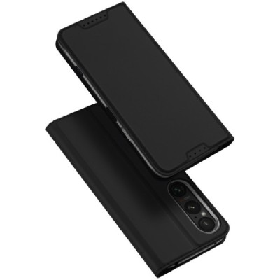 Sony Xperia 1 VI „Dux Ducis“ Skin sērijas melns ādas atvērams maciņš | Vacins.lv