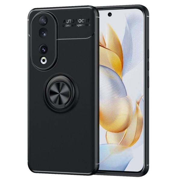 „FOCUS“ Kickstand cieta silikona (TPU) apvalks - melns (Honor 90)