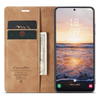 Samsung Galaxy S24 (SM-S921) CaseMe Retro открываемый, светло-коричневый, кожаный чехол – книжка | Vacins.lv