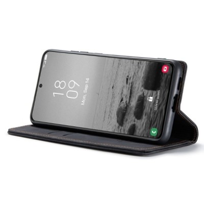 Samsung Galaxy S24+ (SM-S926) CaseMe Retro solīds atvēramais ādas melns maciņš - maks | Vacins.lv