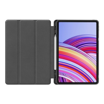 Xiaomi Redmi Pad Pro (Poco Pad) чёрный кожаный чехол - книжка с местом для стилуса | Vacins.lv