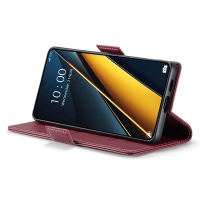 Xiaomi Poco X6 Pro 5G (Redmi K70E) CaseMe Leather solīds atvēramais ādas bordo maciņš - maks | Vacins.lv