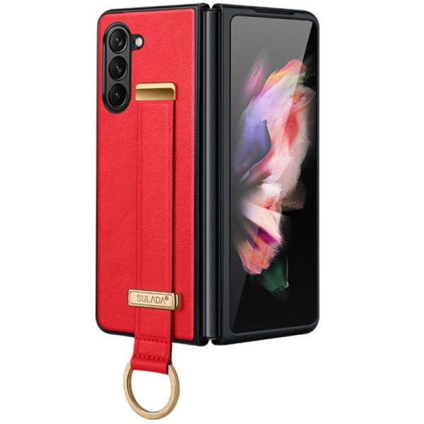 „Sulada“ Leather Kickstand ādas apvalks - sarkans (Galaxy Fold6)