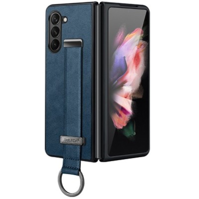 „Sulada“ Leather Kickstand Samsung Galaxy Fold6 5G (SM-F956B) синий кожаный чехол | Priedai.lt