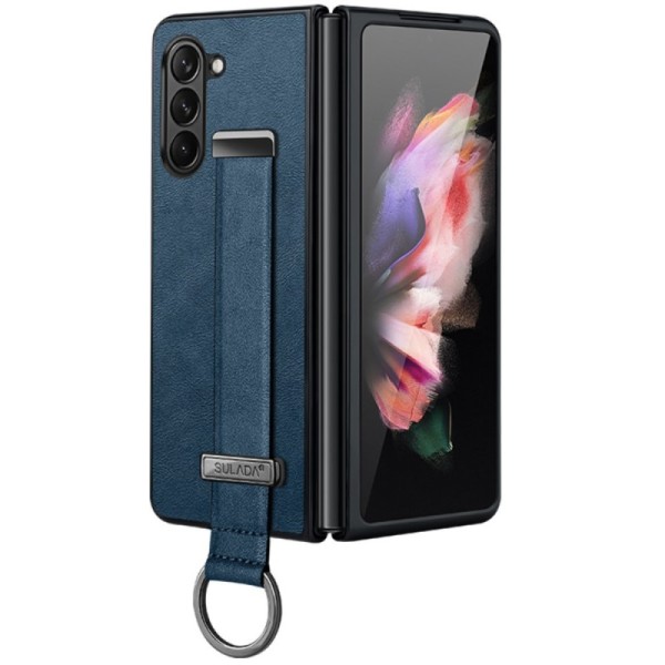 Кожаный чехол „Sulada“ Leather Kickstand - синий (Galaxy Fold6)