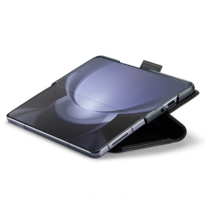 Samsung Galaxy Fold6 5G (SM-F956B) „CaseMe“ Leather открываемый чёрный кожаный чехол - книжка | Vacins.lv