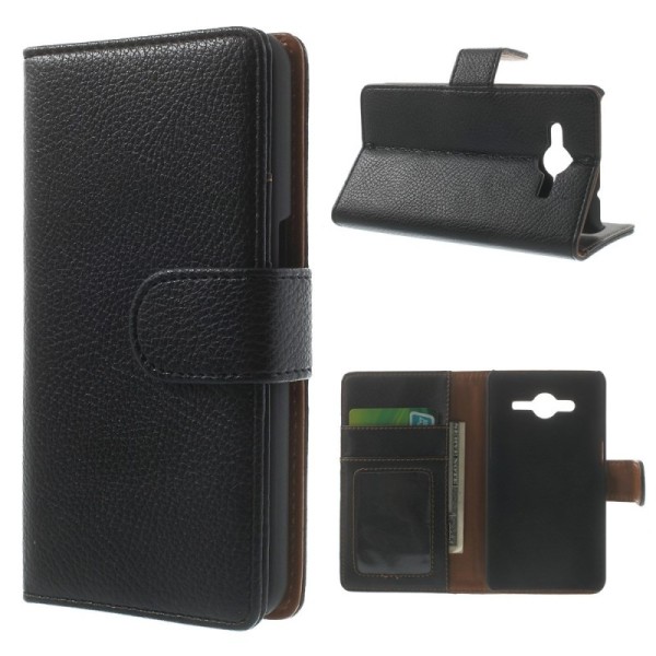 „Litchi“ atverčiamas dėklas - juodas (Galaxy Core 2)