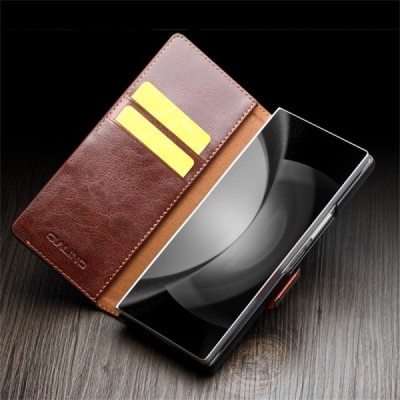 Samsung Galaxy Fold6 5G "QIALINO" atvēramais ādas brūns maciņš - maks | Vacins.lv