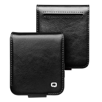 Samsung Galaxy Flip7 FE / Flip6 "QIALINO" atvēramais ādas melns maciņš - maks | Vacins.lv