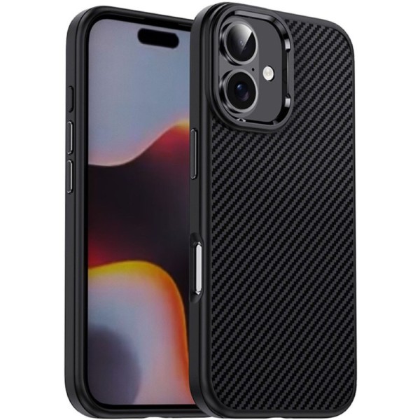 "IPAKY" Carbon apvalks - melns (iPhone 16)