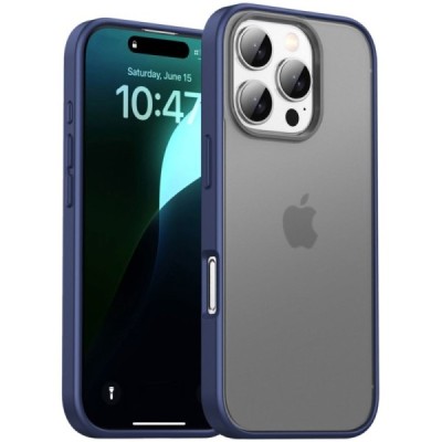 Apple iPhone 16 Pro Max "IPAKY" Matt dzidrs (caurspīdīgs) silikona apvalks (apmales zilā krāsā) | Vacins.lv