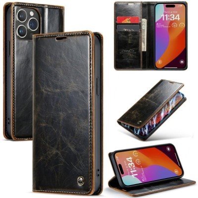 Apple iPhone 16 Pro CaseMe Leather solīds atvēramais ādas brūns maciņš - maks | Vacins.lv