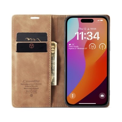 Apple iPhone 16 Plus CaseMe Retro solīds atvēramais ādas gaiši brūns maciņš - maks | Vacins.lv