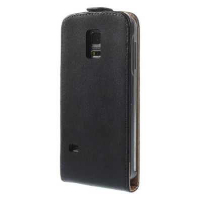 Samsung Galaxy S5 mini G800 klasisks ādas vertikāli atvēramais melns futrālis / Vacins.lv