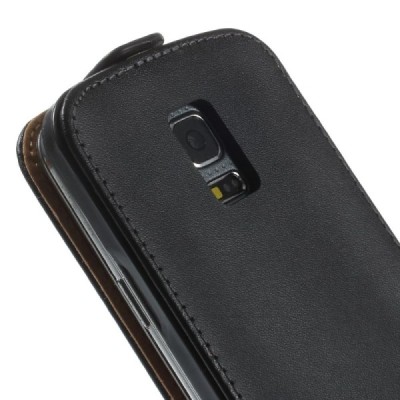 Samsung Galaxy S5 mini G800 klasisks ādas vertikāli atvēramais melns futrālis / Vacins.lv