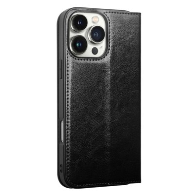Apple iPhone 16 Pro "QIALINO" открываемый чёрный кожаный чехол - книжка | Vacins.lv