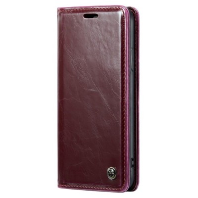 Apple iPhone X (iPhone Xs) „CaseMe“ Leather открываемый бордовый кожаный чехол - книжка | Vacins.lv