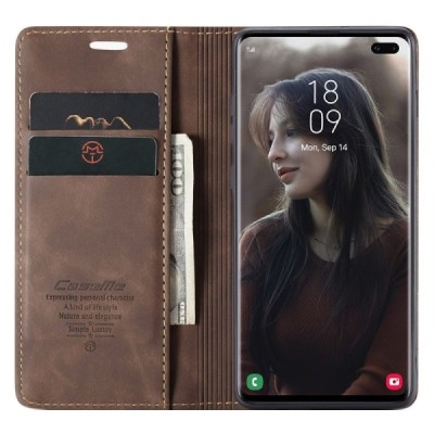 Samsung Galaxy S10+ (G975) CaseMe Retro solīds atvēramais ādas brūns maciņš - maks | Vacins.lv