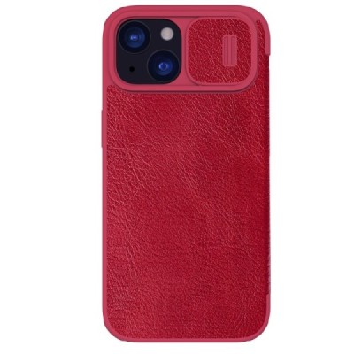 Greznais „Nillkin“ Qin Pro sērijas ādas atvērams sarkans Apple iPhone 15 maciņš | Vacins.lv