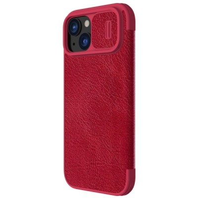 Greznais „Nillkin“ Qin Pro sērijas ādas atvērams sarkans Apple iPhone 15 Plus maciņš | Vacins.lv