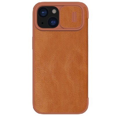 Apple iPhone 15 Plus роскошный серии Nillkin Qin Pro кожаный чехол-книжка - коричневый | Vacins.lv